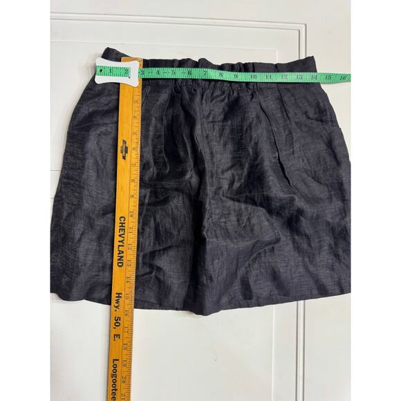 J Crew Black Linen Blend Mini Skirt 0 Back Zip Pockets Pleated Waist - Picture 5 of 5